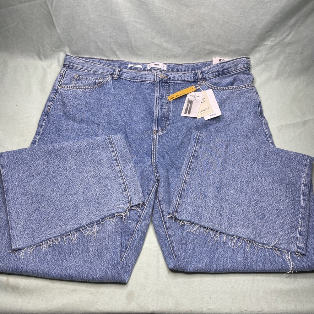 MNG Wide Leg Jeans Womens Size 20 High Waist Light Wash Denim Raw Hem